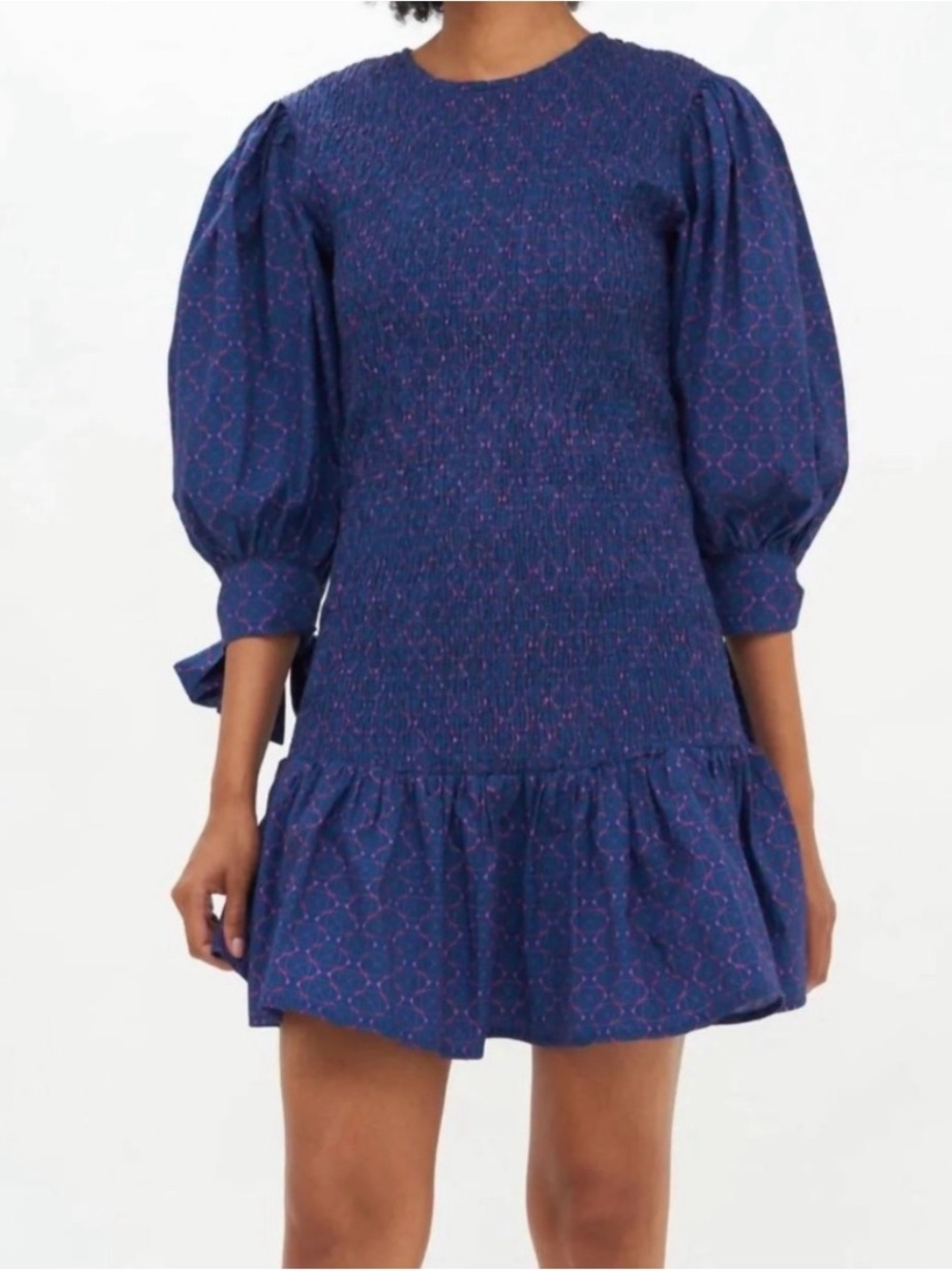 Oliphant Navy Mini Dress with Pink Motif